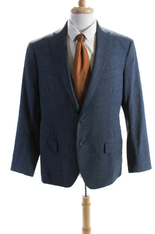 Loro Piana Mens Wool Paisley Lined Striped Buttoned Blazer Blue