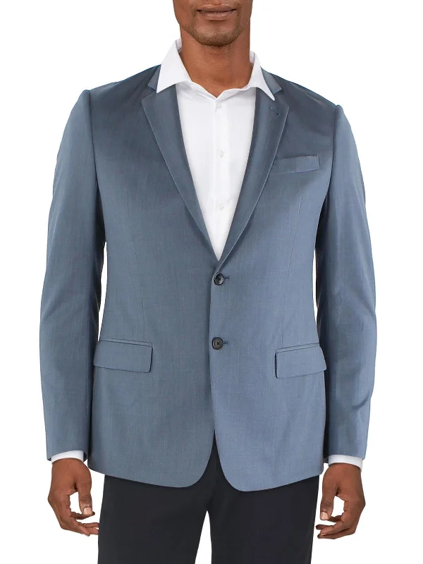 Mens Wool Blend Suit Separate Two-Button Blazer