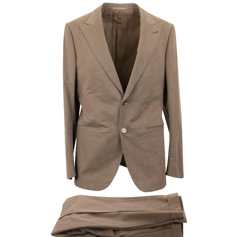 Peanut Brown Cotton Blend Single Breasted Suit 10R