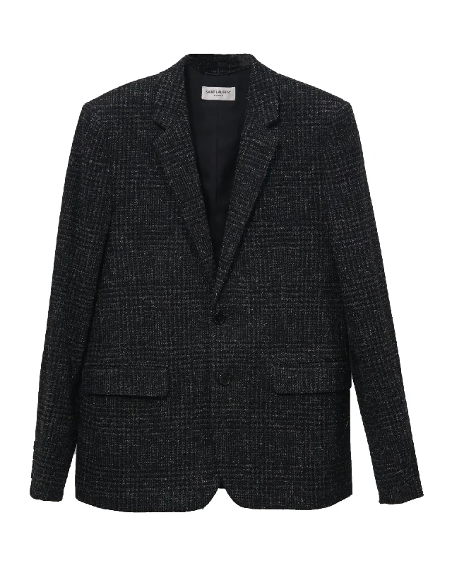 Saint Laurent Checkered Blazer in Black Wool