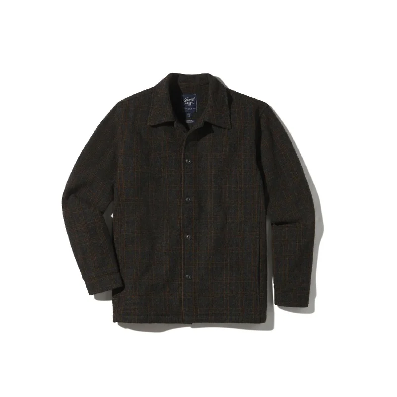 Watson Wool Car Coat In Heather Charcoal Brown Windowpane