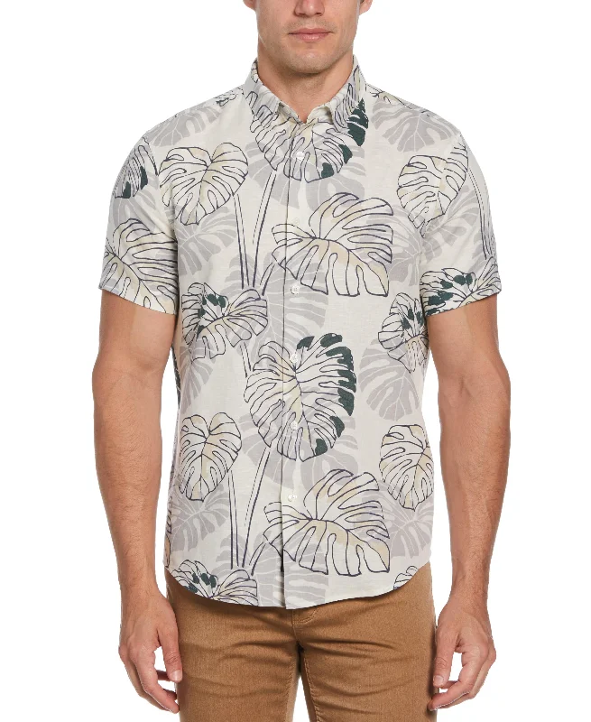 Tua X Perry Ellis Collaboration Bold Leaf Linen Blend Print Shirt