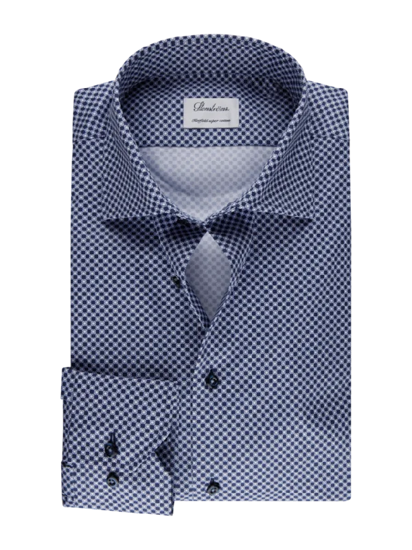 Fitted Body Blue Patterned Twill Shirt 612751 8826 171