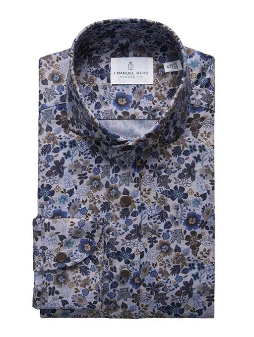 Floral Printed Twill Shirt SF19238 Medium Blue