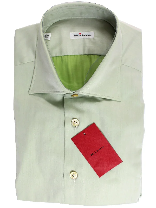 Kiton Dress Shirt Light Green Spread Collar 40 - 15 3/4 REDUCED - SALE