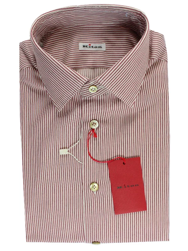 Kiton Dress Shirt Maroon White Stripes 41 - 16