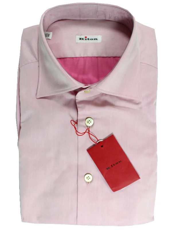 Kiton Dress Shirt Pink Solid Spread Collar 39 - 15 1/2 SALE