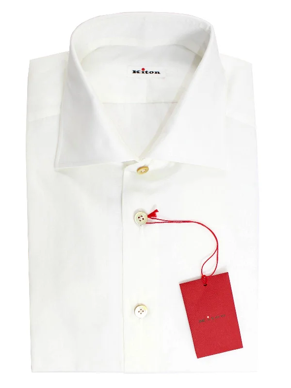 Kiton Dress Shirt White Spread Collar 43 - 17