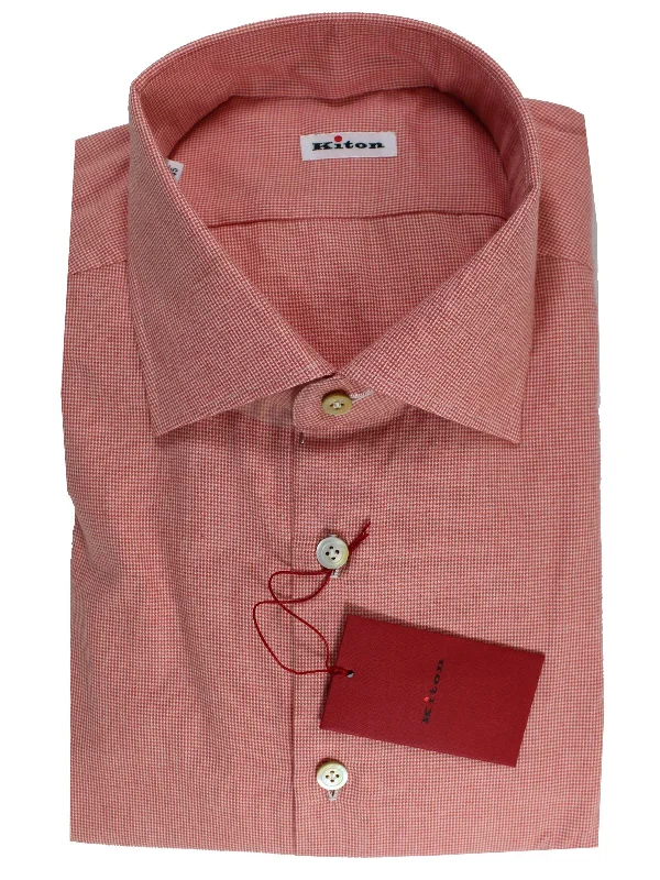 Kiton Shirt Pink Mini Houndstooth Sartorial Dress Shirt 43 - 17 REDUCED - SALE