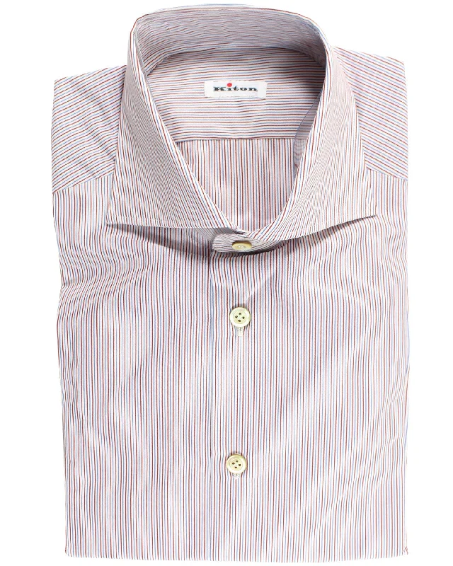 Kiton Shirt White Burgundy Blue Stripes 40 - 15 3/4 SALE