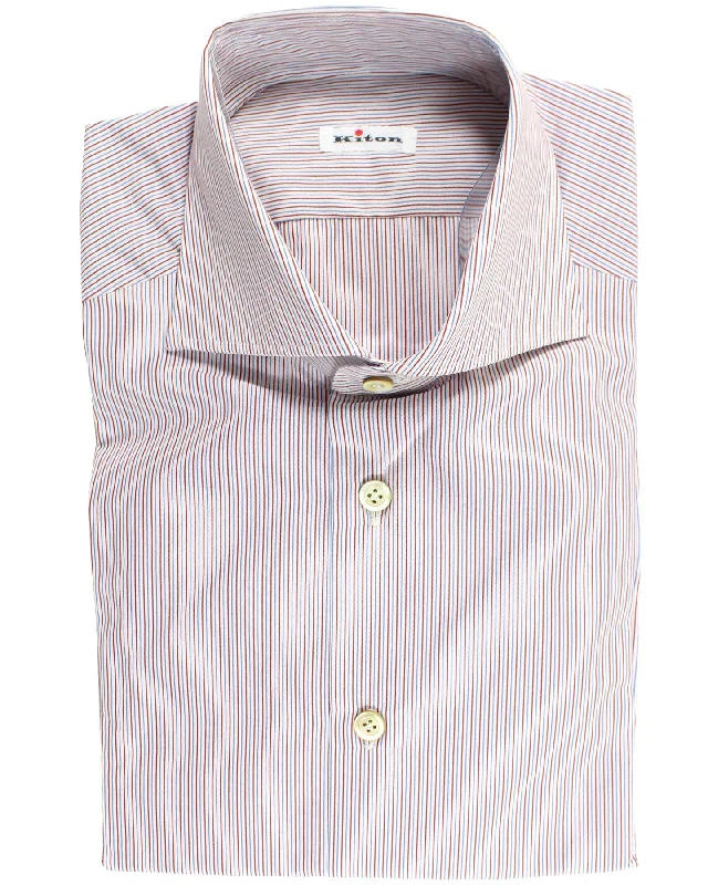 Kiton Shirt White Burgundy Blue Stripes 41 - 16 SALE