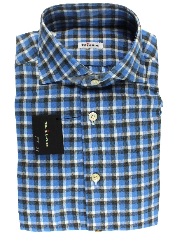 Kiton Sport Shirt Blue Check 39 - 15 1/2 REDUCED - SALE