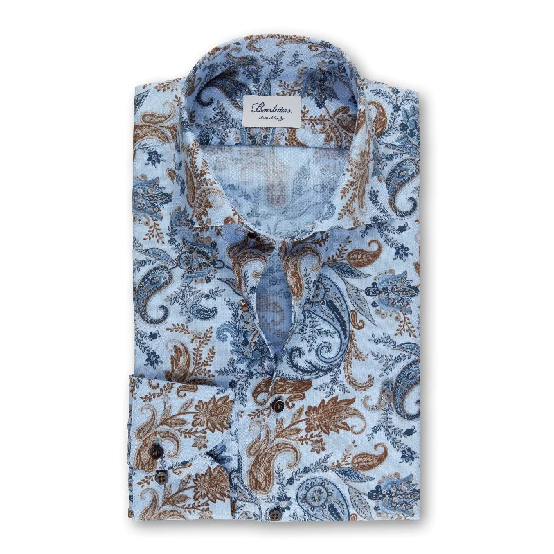 Stenstroms Light Blue Paisley Fitted Body Shirt