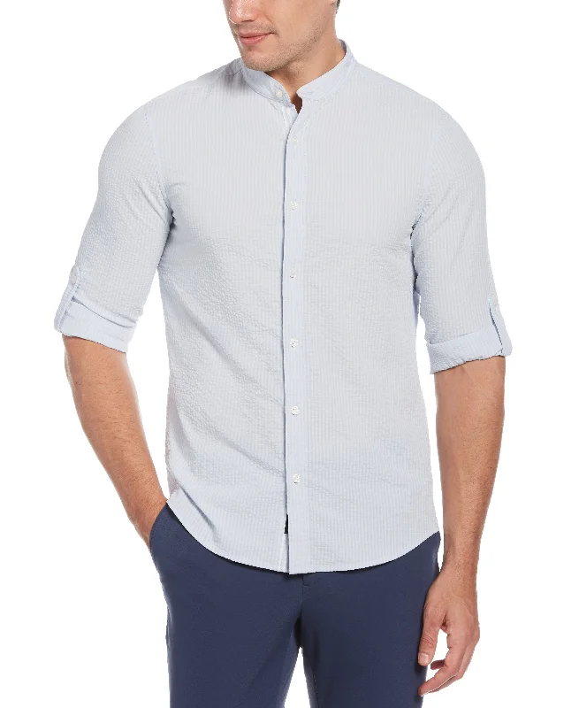 Untucked Total Stretch Slim Fit Seersucker Shirt - Blue